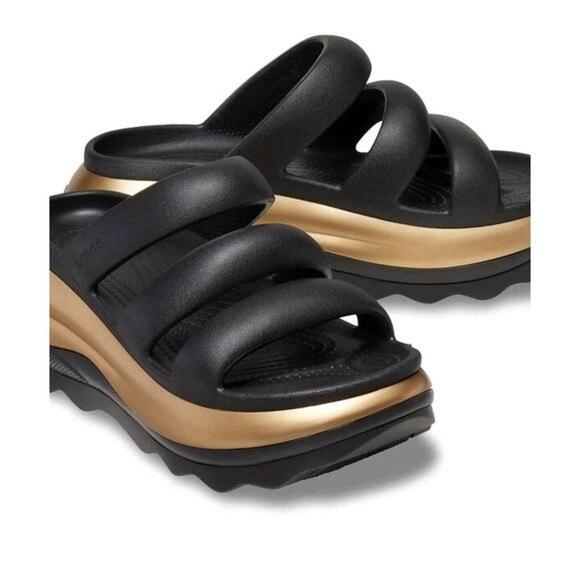 Crocs Mega Crush Triple Strap Men’s 7 / Women’s 9 Metallic Black/Gold Sandals - Picture 7 of 9
